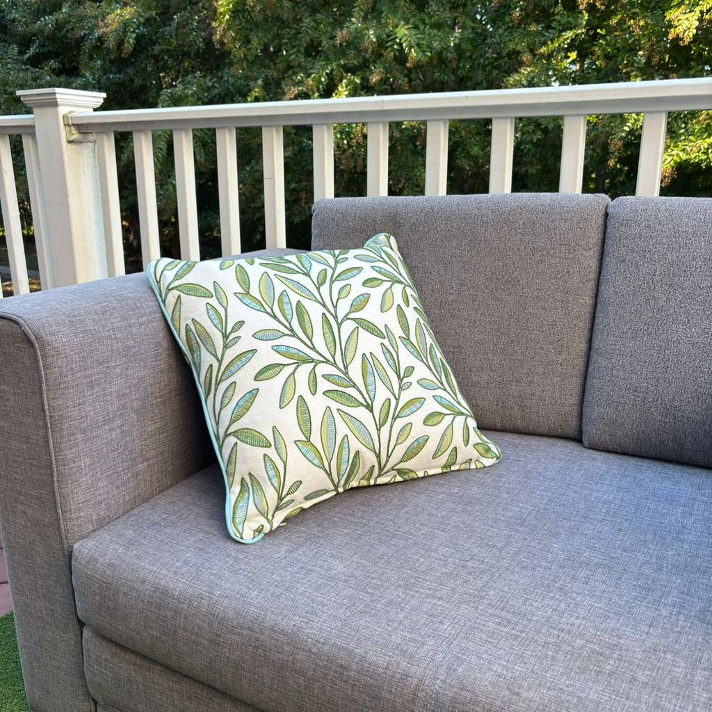 Handmade Throw Pillow (Embroidery Leaves)