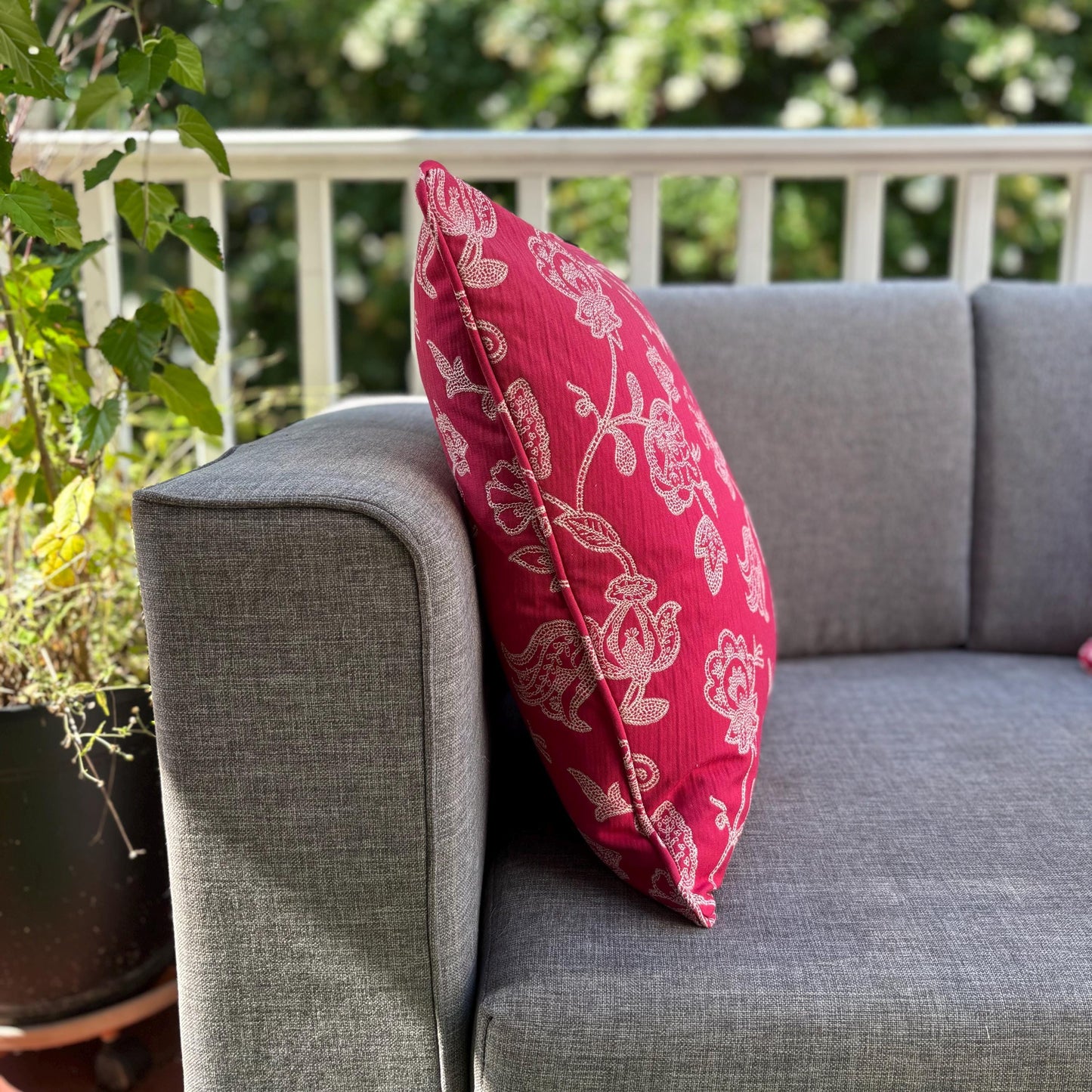 Handmade Throw Pillow (Crimson Floral Elegance)