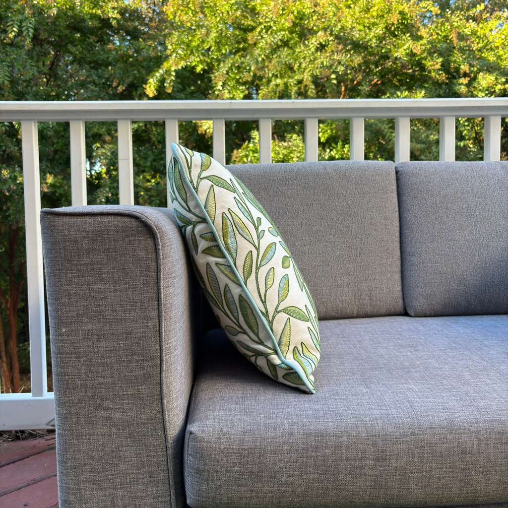 Handmade Throw Pillow (Embroidery Leaves)