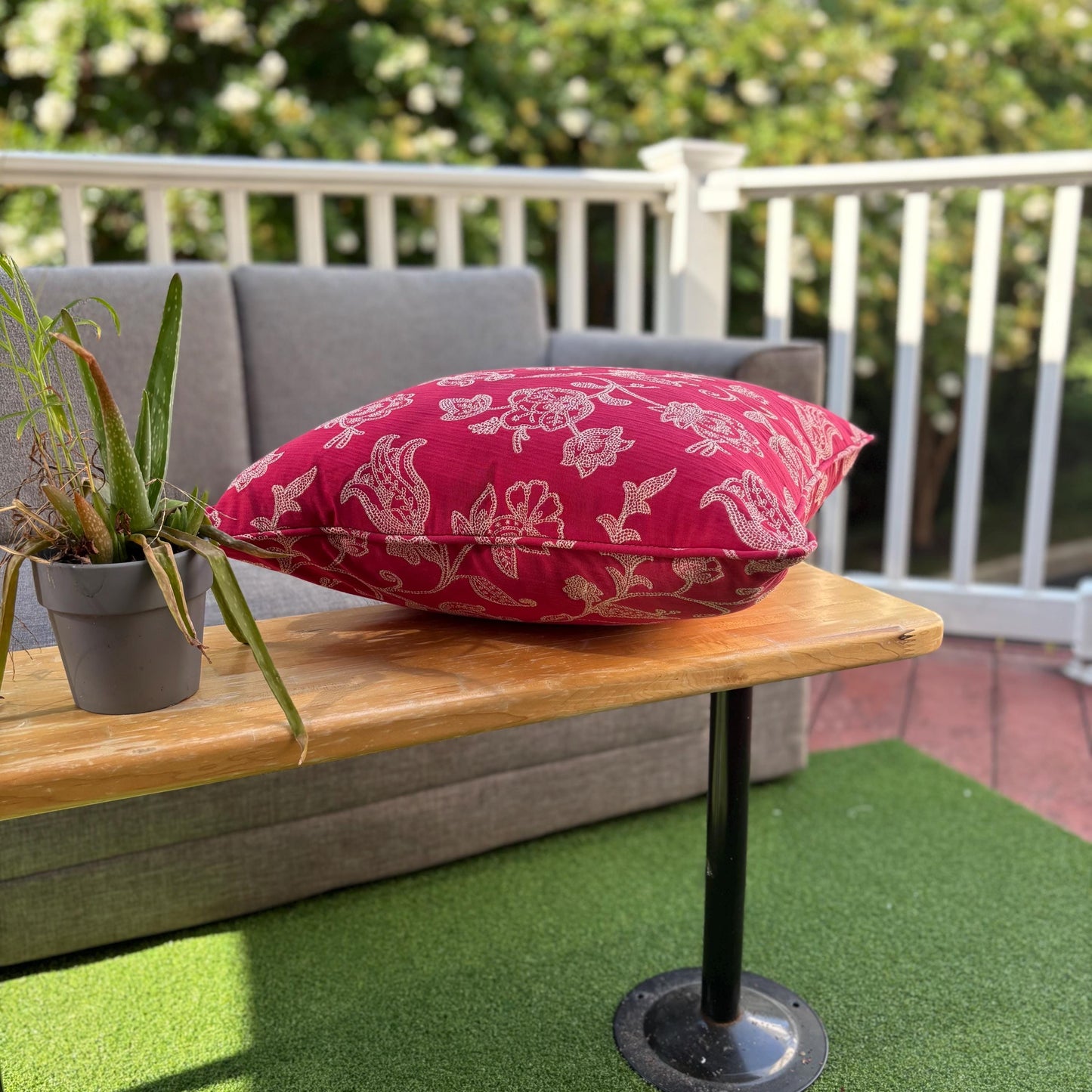 Handmade Throw Pillow (Crimson Floral Elegance)