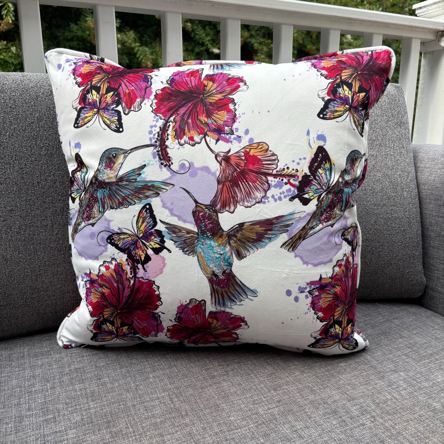 Handmade Throw Pillow (Hummingbird Blossom Pillow)