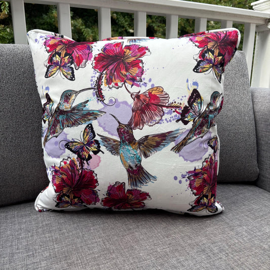 Handmade Throw Pillow (Hummingbird Blossom Pillow)