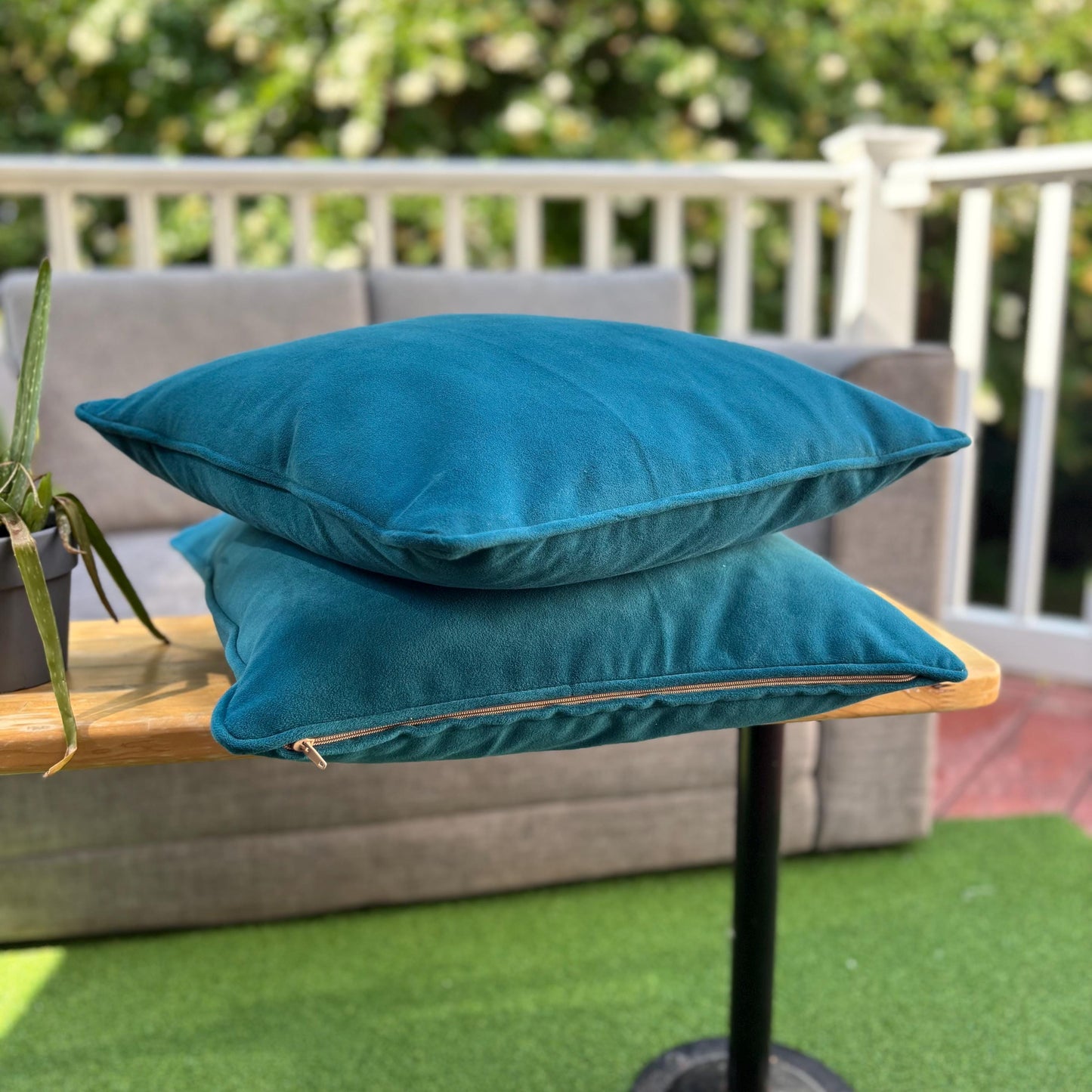 Handmade Throw Pillow (Velvet Teal Embrace)