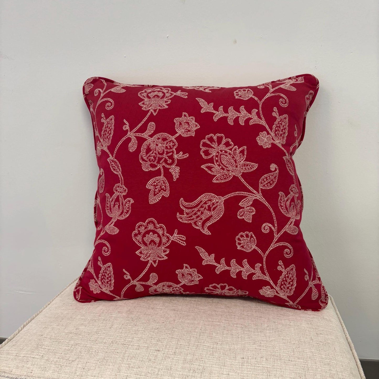 Handmade Throw Pillow (Crimson Floral Elegance)